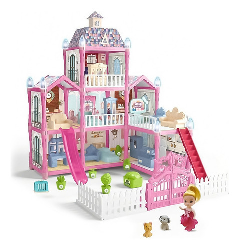 Casa De Muñecas Infantil Mascotas Y Muebles 191pcs 55x48x43