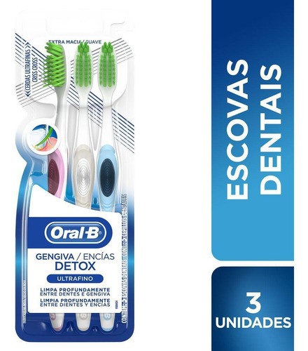 Kit De Escovas De Dentes Gengiva Detox Ultrafino Extramacia Com 3 Unidades Oral-b