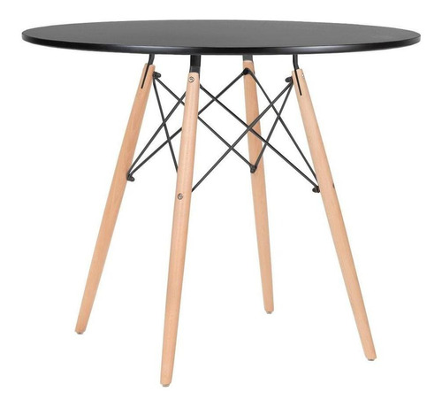 Mesa Jantar Redonda Eames Wood Cozinha Mdf  90 Cm Cores Cor Da Tampa Preto