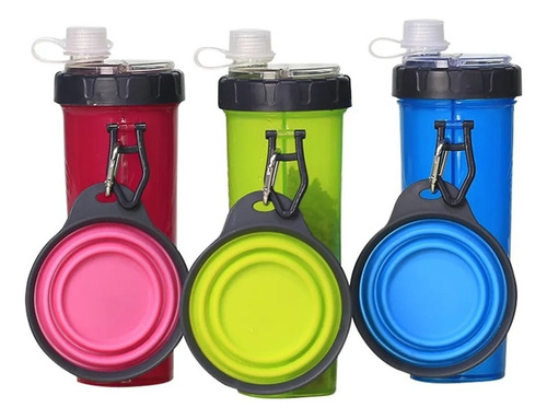 Botella Para Agua Y Alimento + Plato Plegable Paseo Mascotas