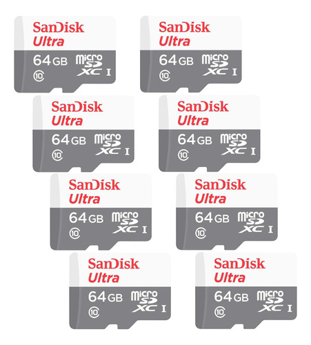 Kit 8 Cartão Memória Micro Sd Sandisk 64gb Classe 10 Ultra