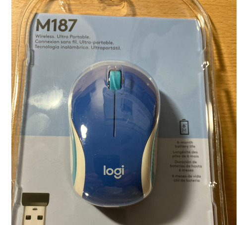 Mouse Mini Inalámbrico Logitech M187 Color Azul 