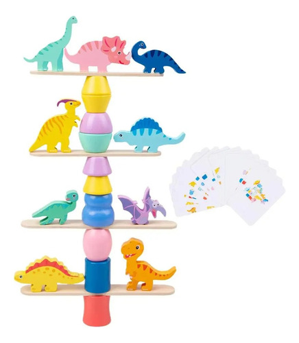 Juego Dinosaurios Y Figuras Apilables De Madera Montessori