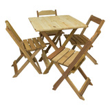 Conjunto De Mesa De Bar Dobrável C/4 Cadeiras Madeira Pinus