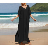 Vestido Longo Saída Praia Preto Solta Luxo Plus Size 68z