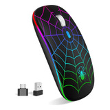 Mouse Negro Luces Rgb Inalambrico + Receptor Usb Y Usb C