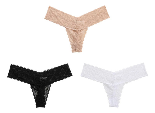 Calzones De Mujer Sexy Encaje Panty Fina Tangas Bragas 3pcs