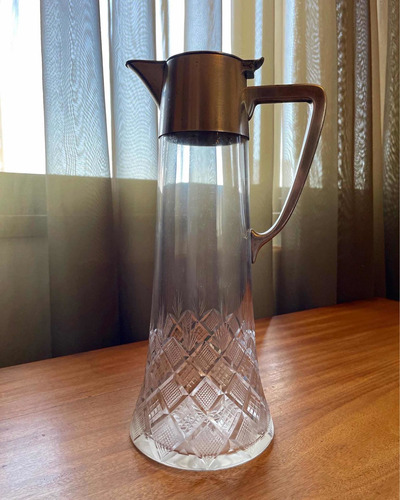 Antiga Claret Jug Jarra Art Deco Cristal Alemão E Prata Wmf