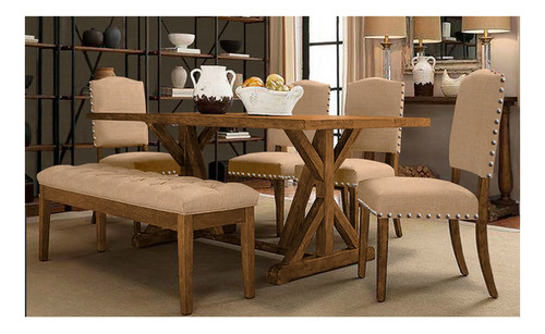 Comedor Gravity Haspe Beige Madera De Pino De 6 Piezas