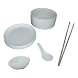 Set Sushi Ceramica Cazuela Tapa Palillos Cuchara Salserox4pz