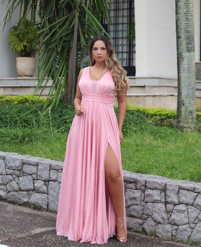  Vestido Festa Madrinha Luxuoso Brilho Terracota Rosa Canela