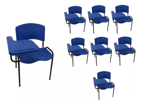 Kit 8 Cadeiras Azul Fixa Escolas E Universidades Prancheta
