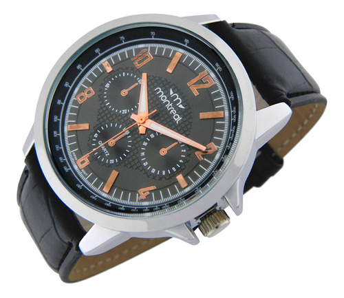 Reloj Montreal Hombre Ml1210 Caja Metal Malla Cuero Sintet.