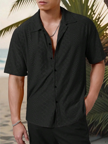 Camisa Geométrica De Manga Corta Con Botones Para Hombre