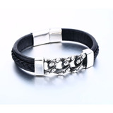 Pulsera De Cuero Calaveras Hombre Caballero Moda 2021