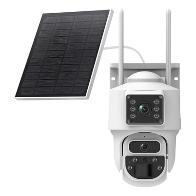 Mini Cámara Seguridad Cavisec Solar 4g Doble Lente 3mp Para Rancho De Chip Tarjeta Sim Rotación Ptz 355 Grados Impermeable Deteccion movimiento Graba video Arlarma Uso Exterior Visión nocturna Full HD | Meses sin interés