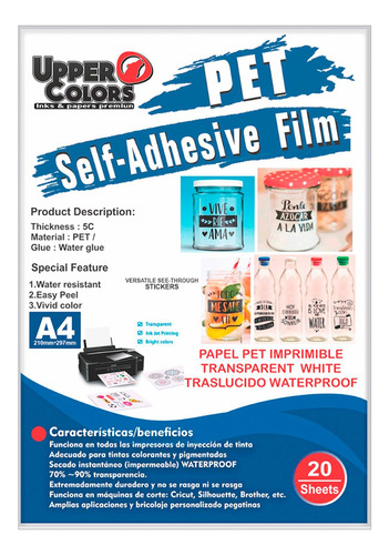 Papel Adhesivo Transparente Resistente Al Agua  X 20 Hojas