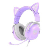 Auriculares Gamer Onikuma X11 Orelhas Gatinho Led Rgb Lilas/roxo