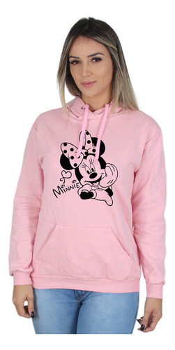 Moletom Feminino Estampado Minnie Blusa De Frio Canguru