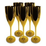5 Taças Acrílico Champagne 180ml Douradas Festa Evento Show