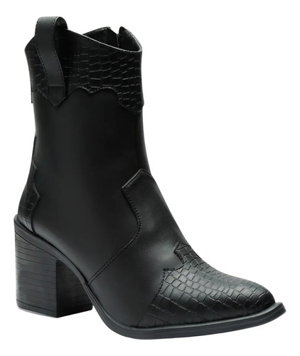 Botín Vaquero Negro I Bota Vaquera Dama Hueso Cowboy Fareli | Envío gratis