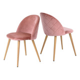 2 Silla De Comedor Pata De Hierro Terciopelo Rosa Zomba