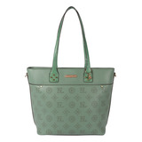 Bolsa Tote Nicole Lee Monograma Corte Laser Ss22 Color Verde Diseño De La Tela Liso