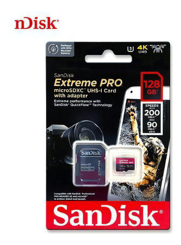 Adaptador De Tarjeta Micro Sd Sandisk Extreme Pro De 128 Gb Y 200 Mb