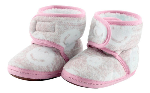 Pantufa Sapatinho Infantil Bebe Rosa Forrada Com Velcro