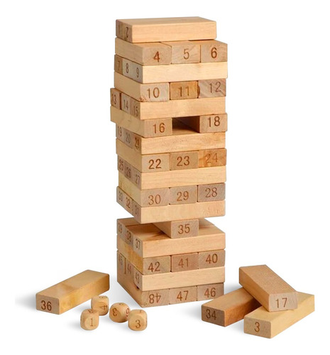 Juego De Madera 54 Piezas Bloques + Dados Educativo Yenga