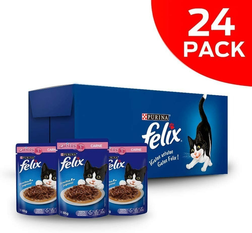 Pack X 24 Suplemento Trocitos De Carne Purina Felix 85gr C/u