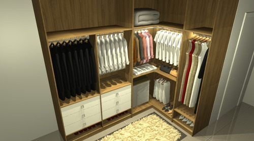 Projeto De Closet Pequeno | Plano De Corte Dos Móveis E 3d.