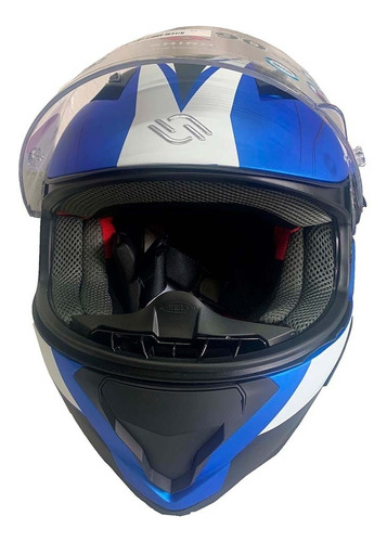 Casco Cerrado Certificado Ece / Shiro 890 - Base Azul / Gris