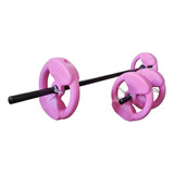 Barra + 1 Mancuerna + 20 Kg En Discos Con Manija Kit Set Color Rosa: 4 De 5 Kg