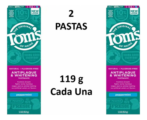 2 Pieza Pasta Dental Toms Maine Antiplaq Whitening Sin Fluor