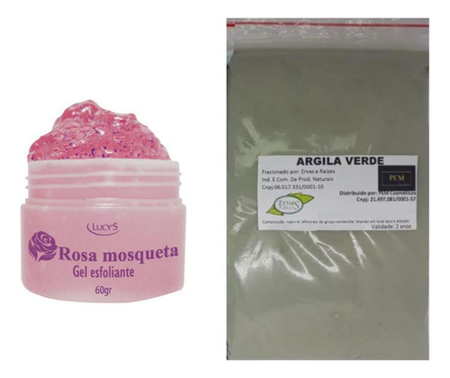 Argila Pura Verde 500g E Esfoliante Gel Rosa Mosqueta