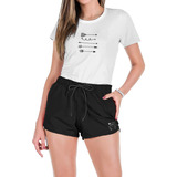 Conjunto Feminino Camiseta Algodão E Short Tactel Estampada