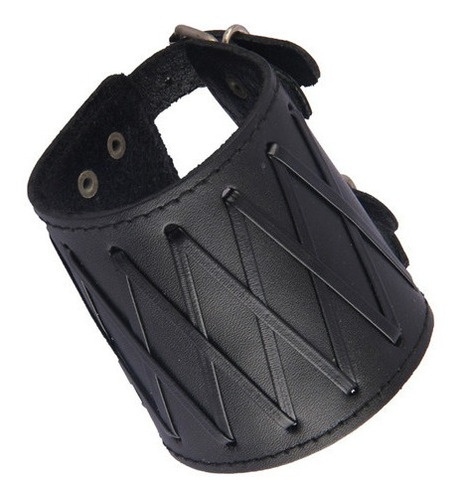 Brazalete Ancho De Cuero De Pu Para Hombres Y Mujeres Negro