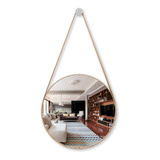 Espelho Redondo  Decorativo De Couro Para Sala 40cm +pino