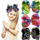 Pinzas - Large 8 Inch Hair Bows For Girls Sparkly Glitter Se
