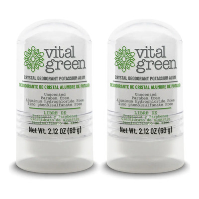 Vital Green - 2 Pack De Desodorante 60g Natural De Piedra Cristal De Alumbre De Potasio, Sin Parabenos Y Sin Alcohol. Presentación 60 G - 2.1 Oz (2 Pack) | MercadoLibre
