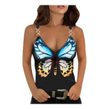 Chaleco De Cadena For Mujer Tops, Diseño De Mariposa Suelta