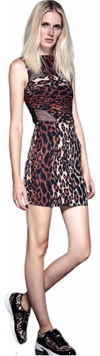 Vestido Kosiuko Animal Print Cut Out Trasparencia