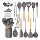 Set 23 Utensilios D Cocina Silicona Cuchara Volteador Negro