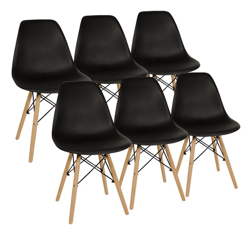 Sillas X 6 Comedor Plastico Patas De Madera Diseño Eames Dsw