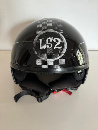 Casco Abierto Ls2 Negro Brillante Con Diseño 