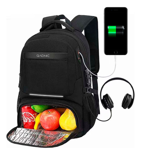 Mochila Para Notebook Gadnic Bolsillo Vianda Impermeable Usb