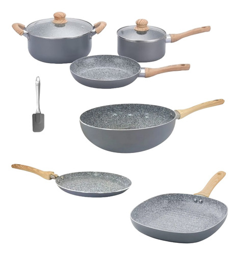 Set 7pz Olla Cacerola Sarten Hudson Bif Panq Gray  Antiadh