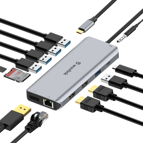 Adaptador Usb C Hub 13 En 1 Dual Hdmi Dp Wavlink 4k Docking