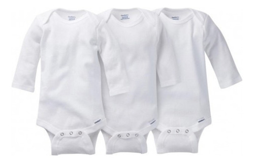 Gerber Set De 3 Bodys Blancos Manga Larga